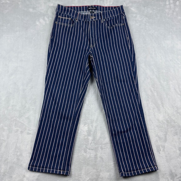 Nautica Jeans Denim - Nautica‎ Jeans Womens Blue White Pink Pinstripe Striped Denim Pants Size 8